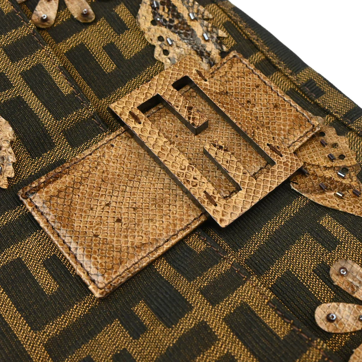 Fendi 2000s * Python Beads Zucca Baguette Handbag - Image 7