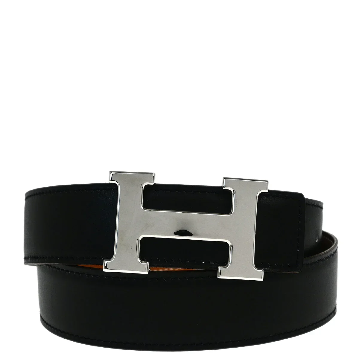 Hermes 2002 Black Box Calf Constance Reversible Belt #80 Small Good