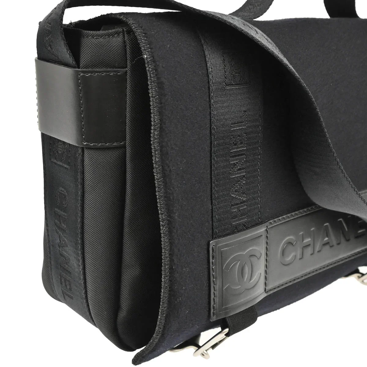 Chanel 2005-2006 Black Felt Nylon Sport Line 2way Shoulder Handbag - Image 3