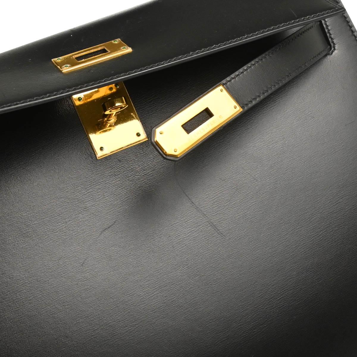 Hermes Black Box Calf Kelly 32 Sellier Handbag - Image 5
