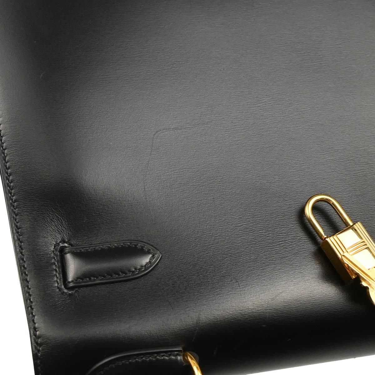 Hermes Black Box Calf Kelly 32 Sellier Handbag - Image 7