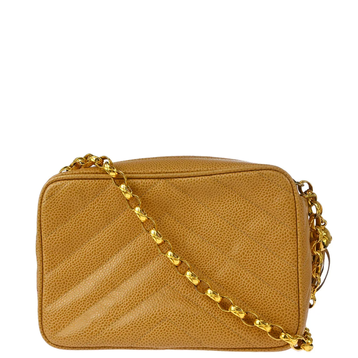 Chanel 1991-1994 Beige Caviar Chevron Camera Bag Mini - Image 2