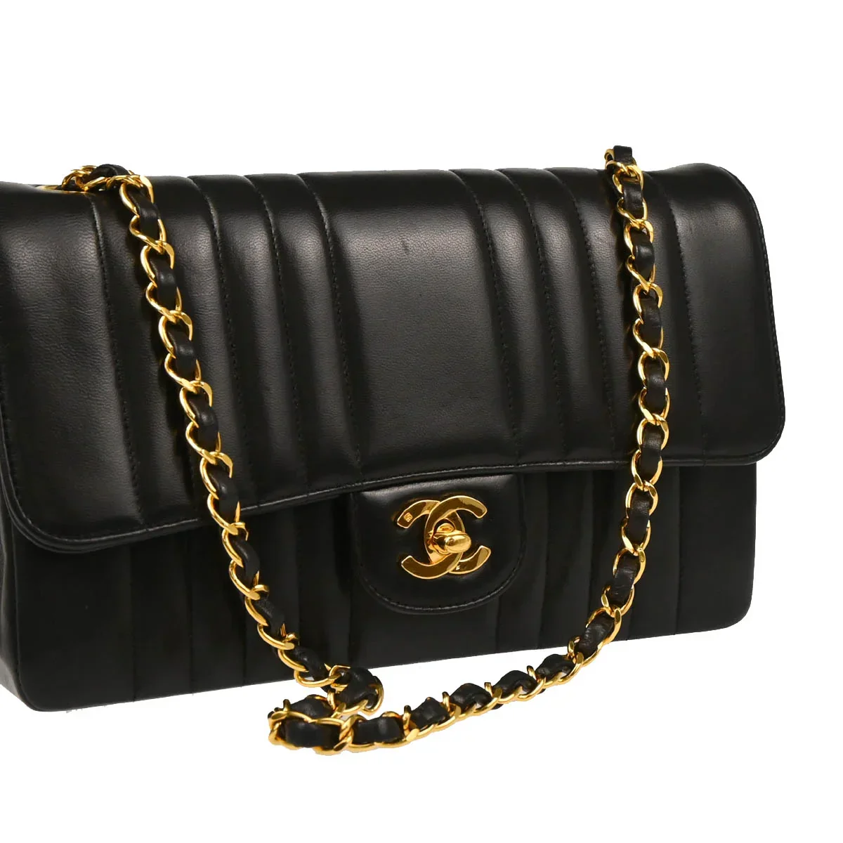 Chanel 1991-1994 Black Lambskin Mademoiselle Single Flap Shoulder Bag - Image 3