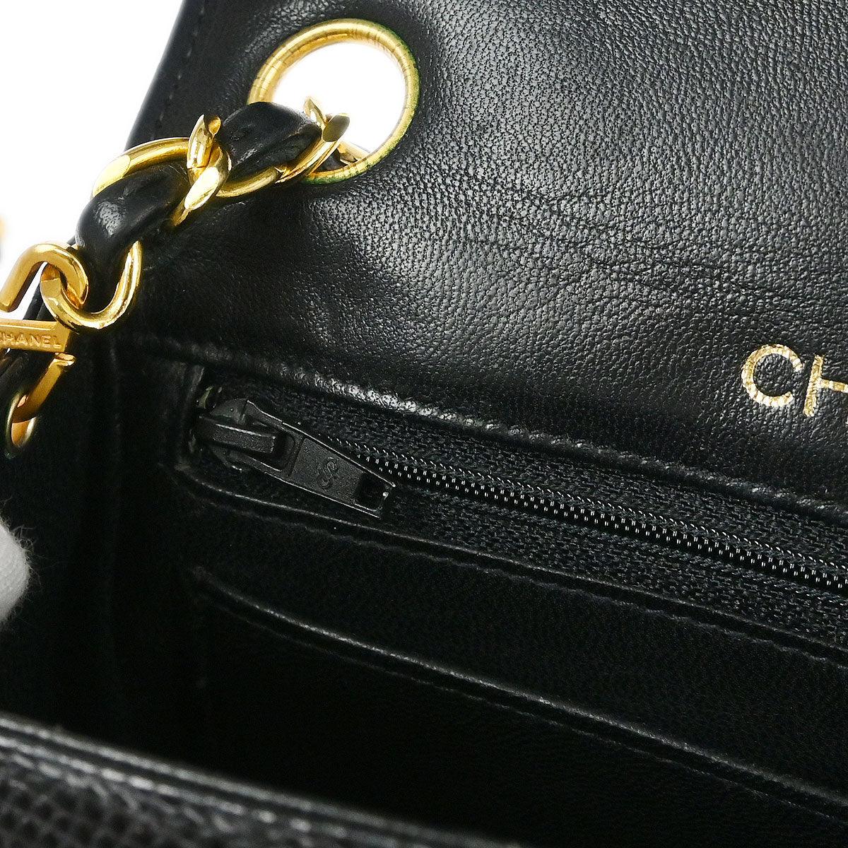 Chanel 1989-1991 * Black Lizard Mini Classic Square Flap Shoulder Bag - Image 10