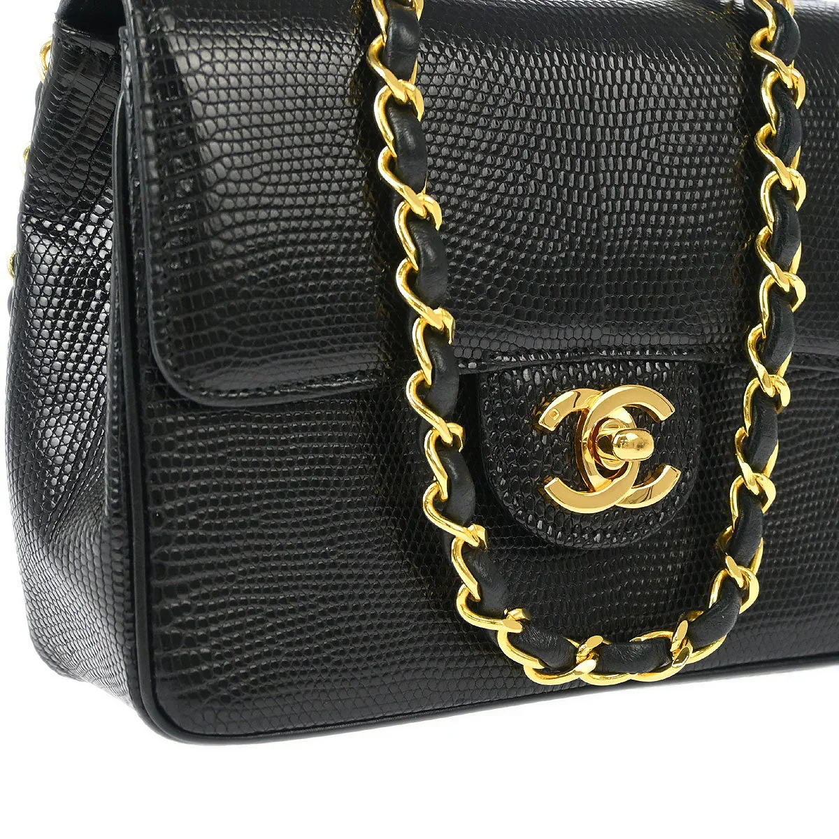 Chanel 1989-1991 * Black Lizard Mini Classic Square Flap Shoulder Bag - Image 3