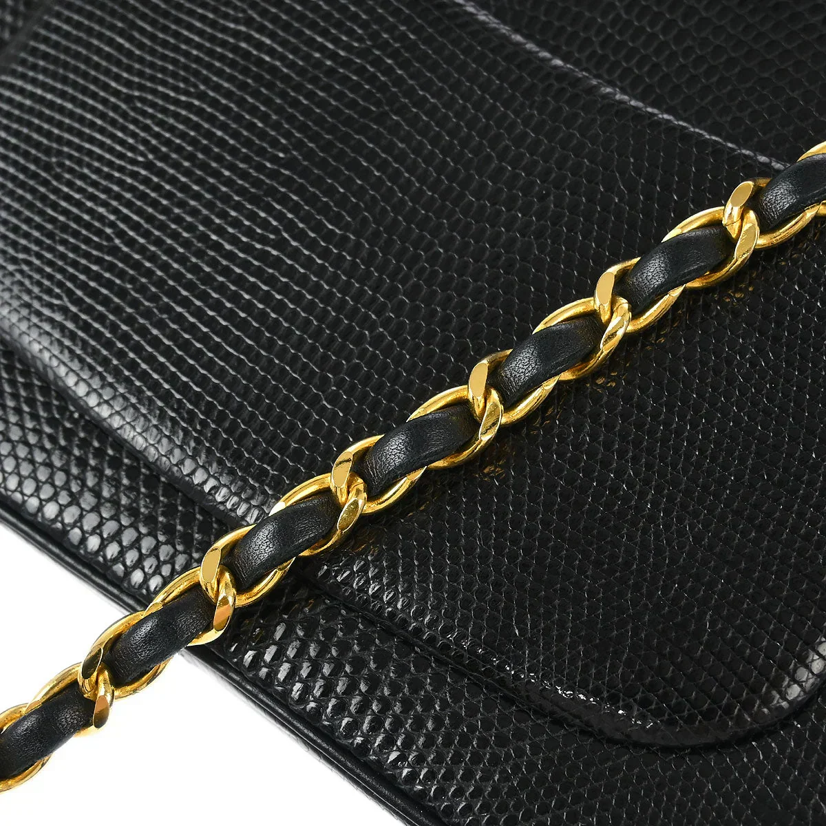 Chanel 1989-1991 * Black Lizard Mini Classic Square Flap Shoulder Bag - Image 6