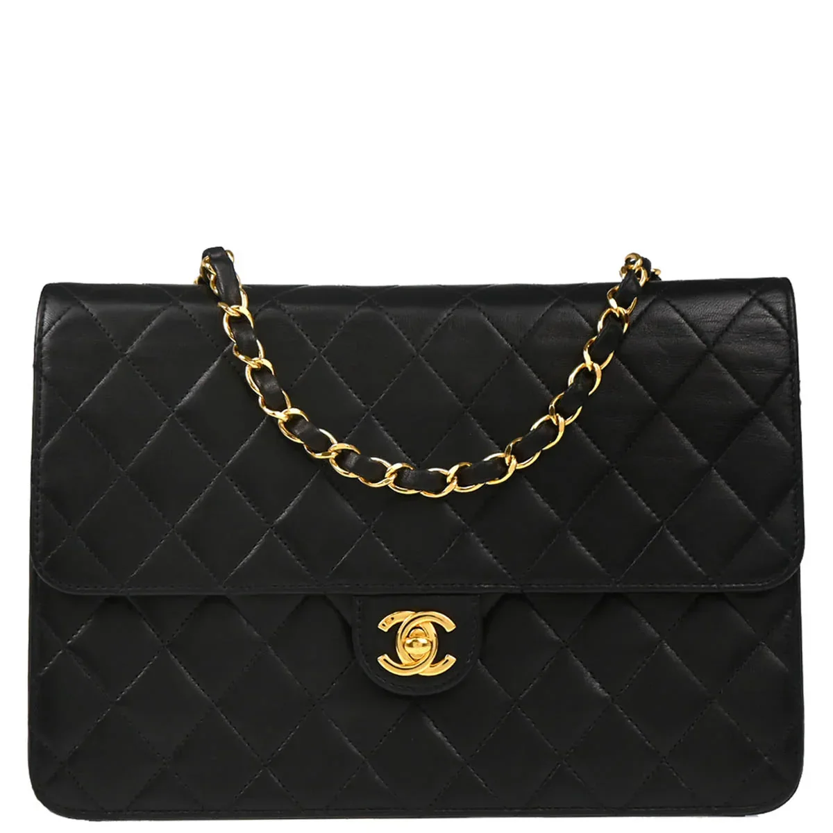 Chanel 2000-2001 Black Lambskin Turnlock Medium Half Flap Shoulder Bag