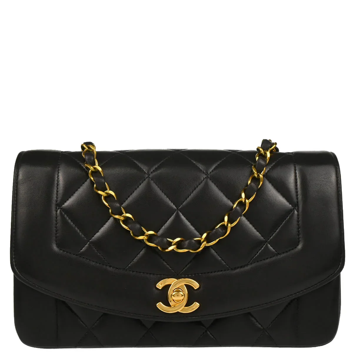 Chanel 1994-1996 Black Lambskin Small Diana Shoulder Bag