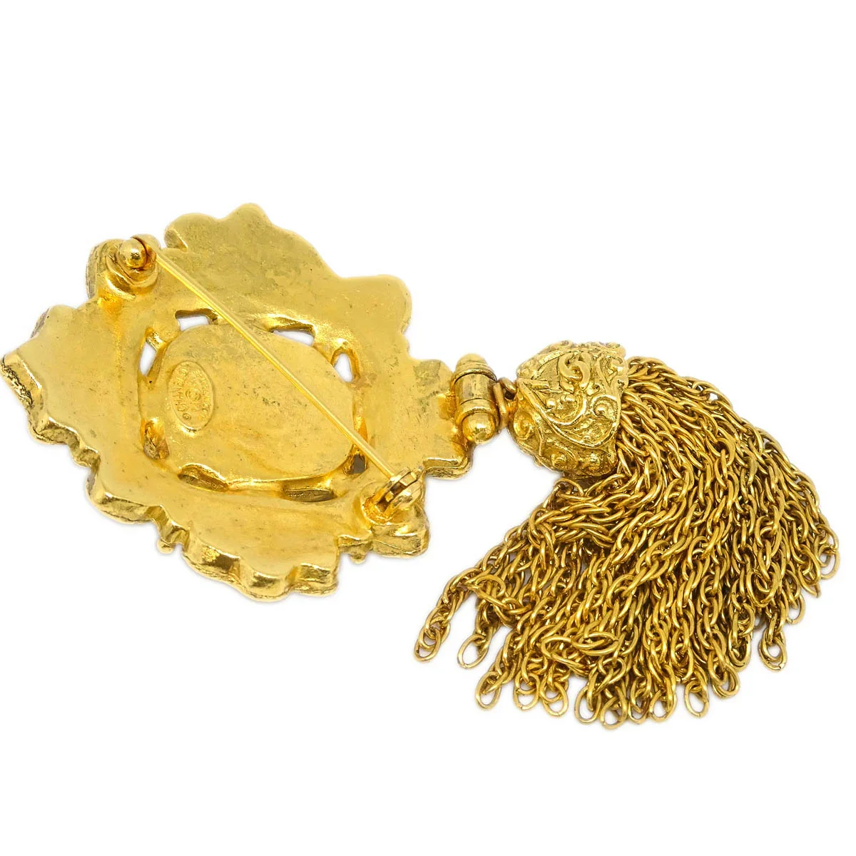 Chanel Gripoix Brooch Pin Gold Red Fringe 94A - Image 3