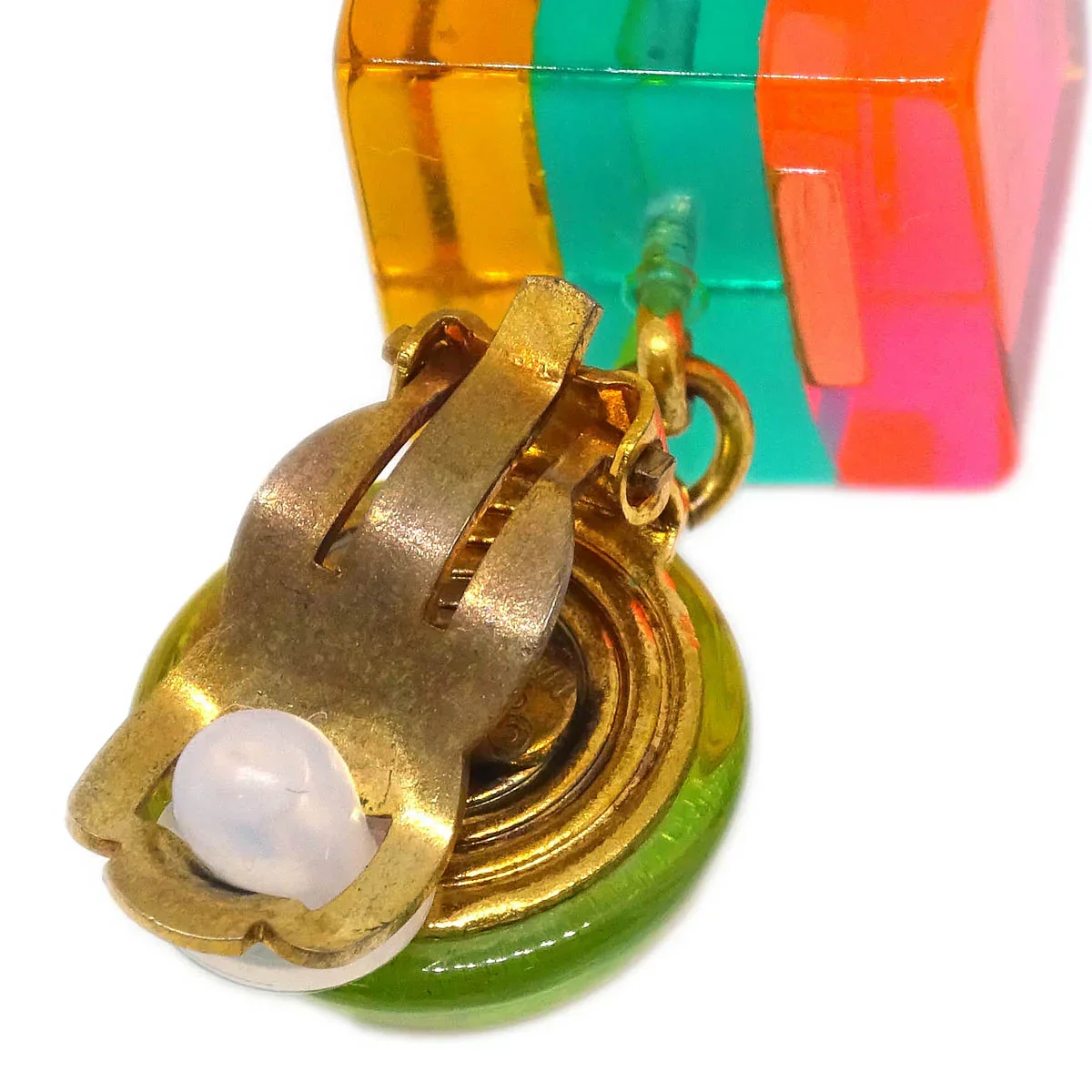 Chanel Dangle Cube Earrings Clip-On Gold 97P - Image 3