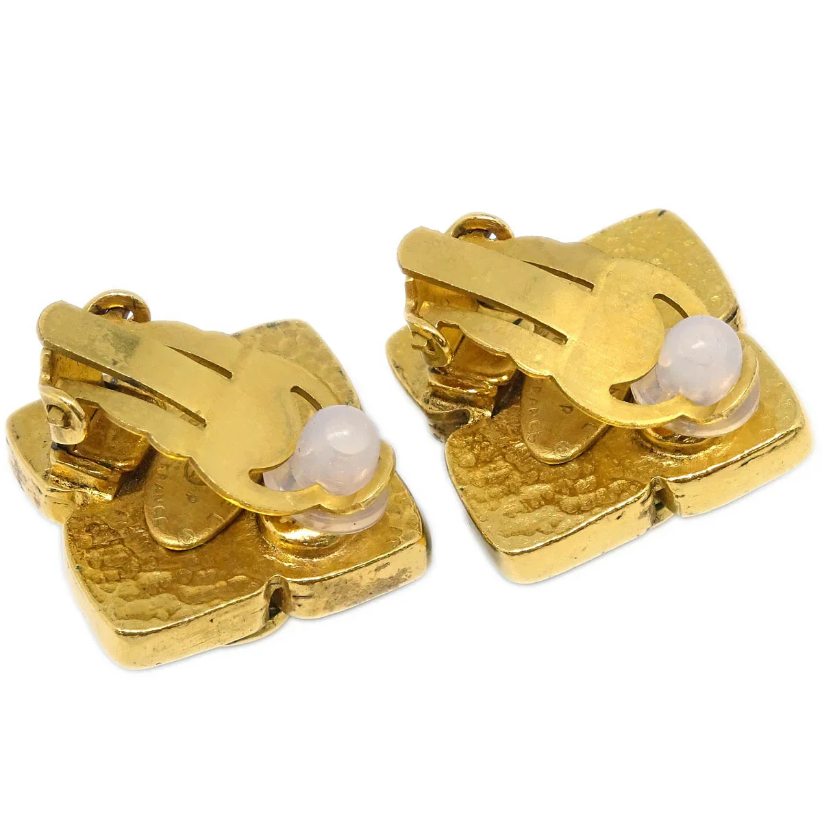 Chanel Gripoix Rhombus Earrings Clip-On Gold Green 95P - Image 3