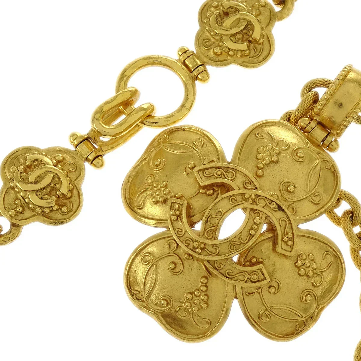 Chanel Clover Chain Pendant Necklace Gold 96A - Image 3