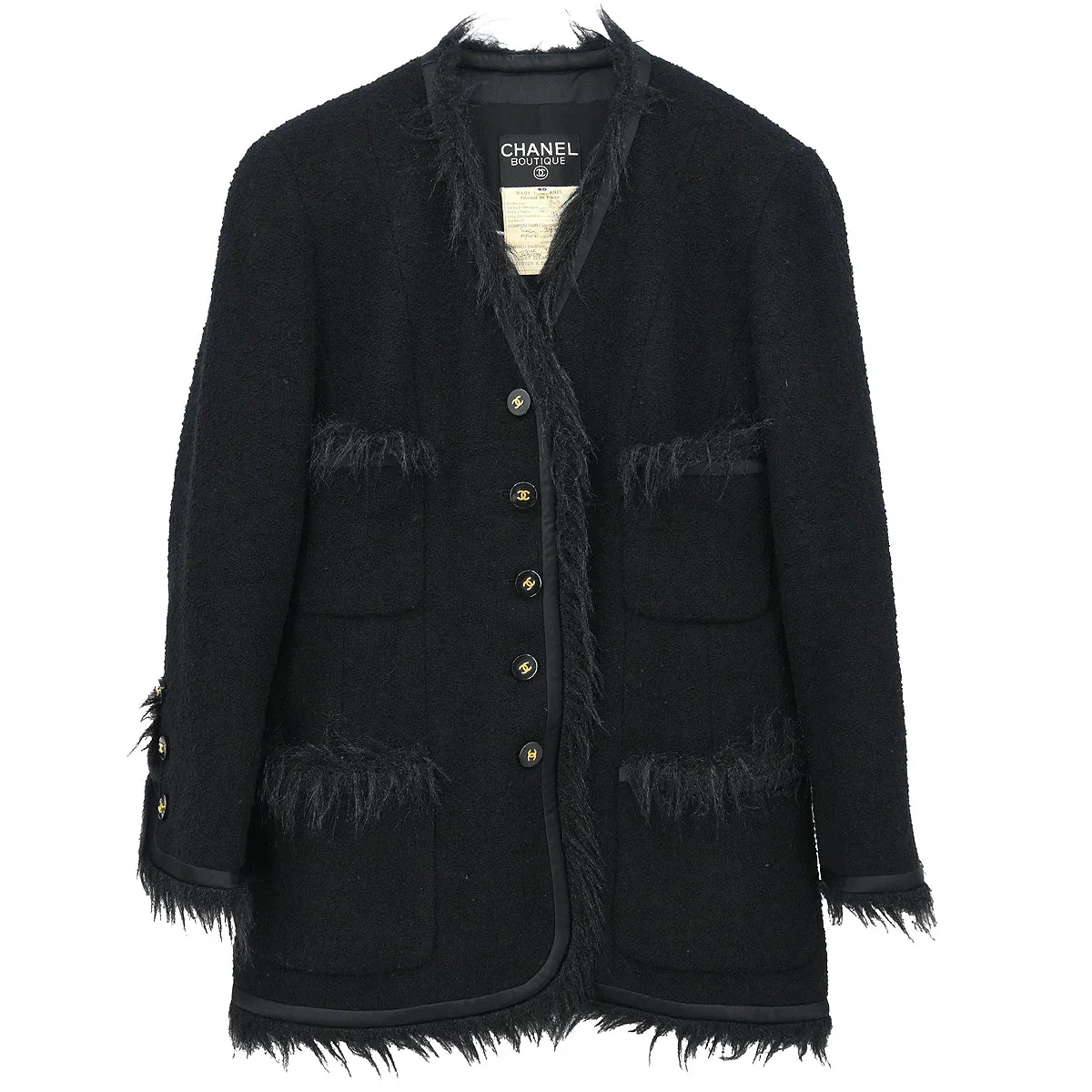 Chanel 1994 Single Breasted Collarless Jacket Black #40