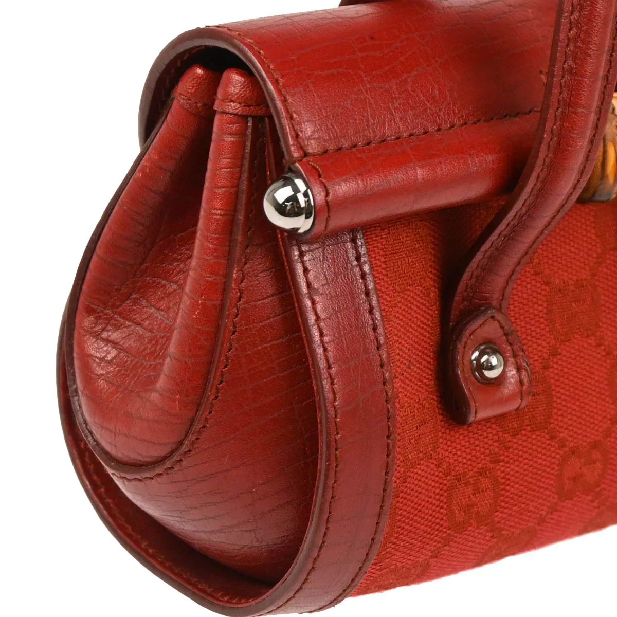 Gucci Red GG Bamboo Handbag - Image 3