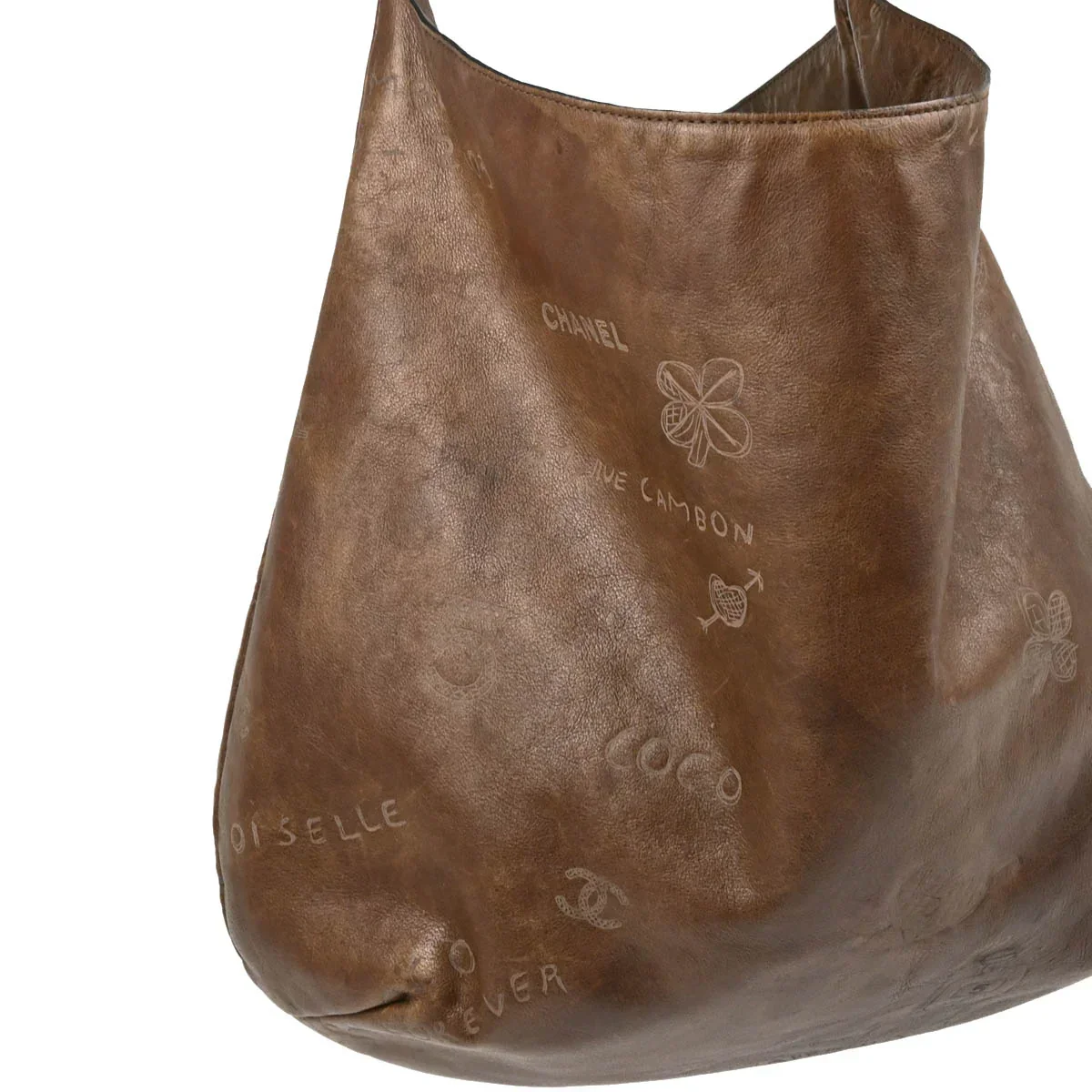 Chanel 2003-2004 Brown Calfskin Graffiti Mademoiselle Hobo Handbag - Image 3