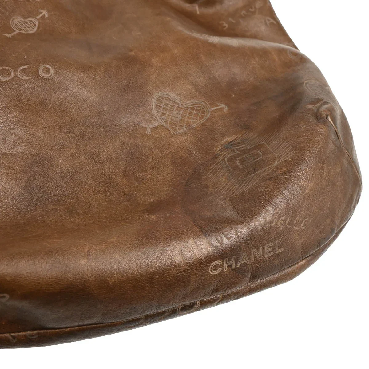 Chanel 2003-2004 Brown Calfskin Graffiti Mademoiselle Hobo Handbag - Image 4