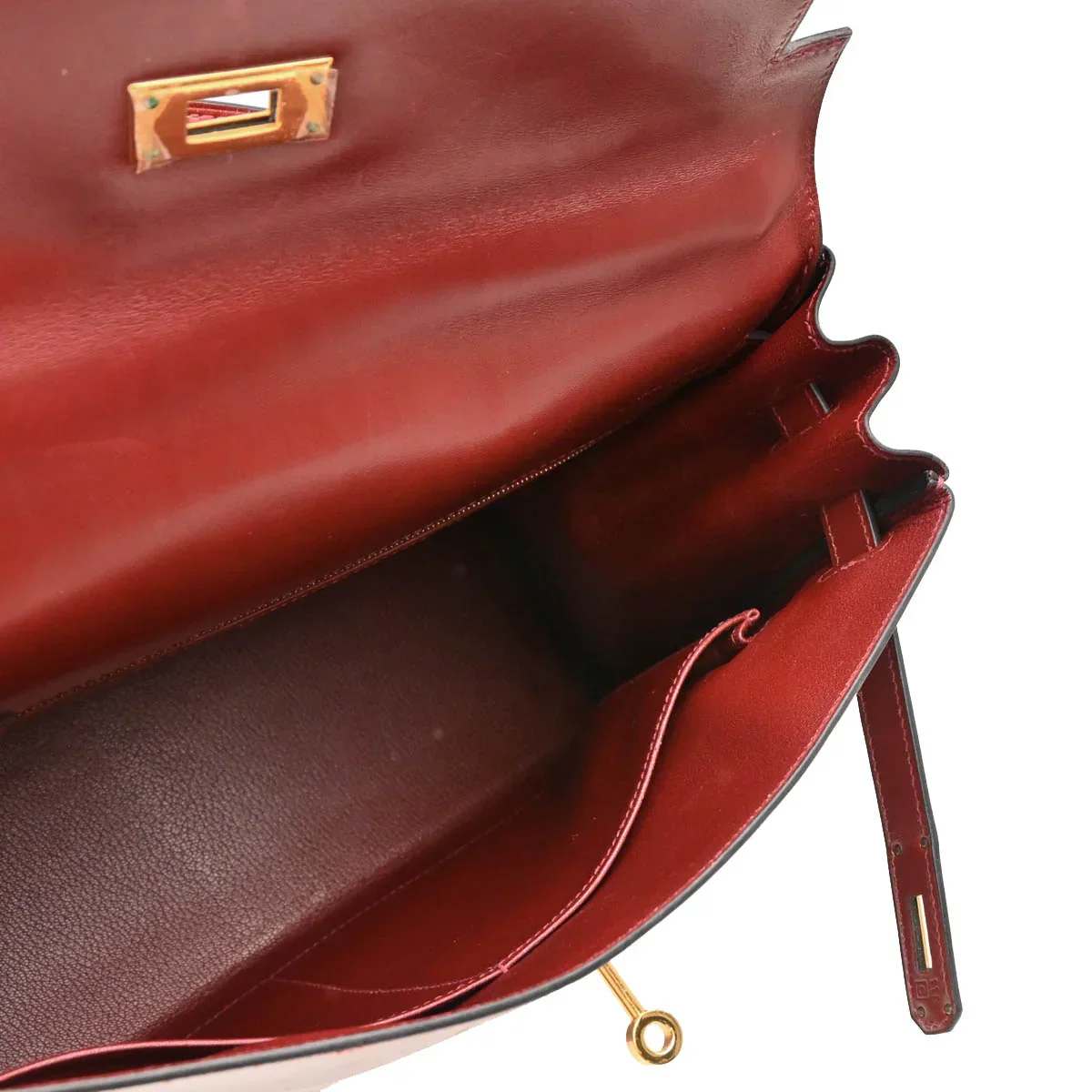 Hermes 1999 Rouge H Box Calf Kelly 32 Retourne Handbag - Image 3
