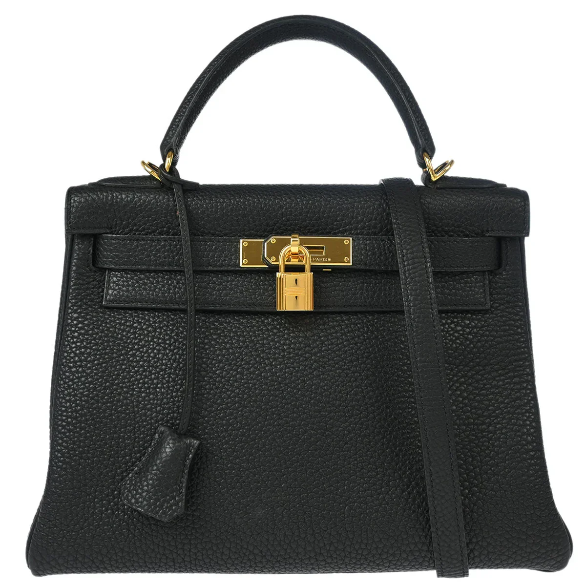 Hermes 2007 Black Togo Kelly 28 Retourne 2way Shoulder Handbag