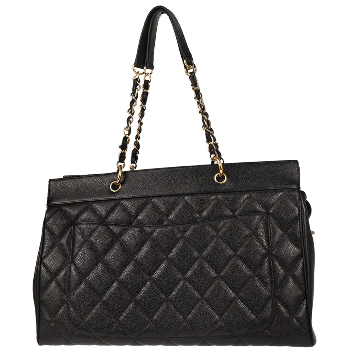Chanel 2003-2004 Black Caviar Tote Chain Handbag - Image 2