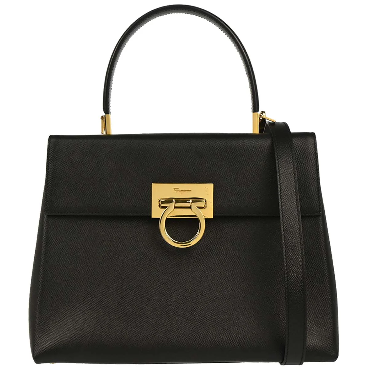 Salvatore Ferragamo Black Leather Gancini 2way Shoulder Handbag