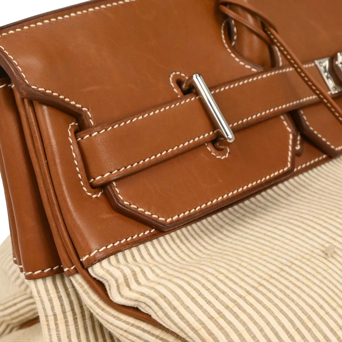 Hermes 1998 Natural Gold Crinoline Barenia Haut a Courroies 45 Handbag - Image 4