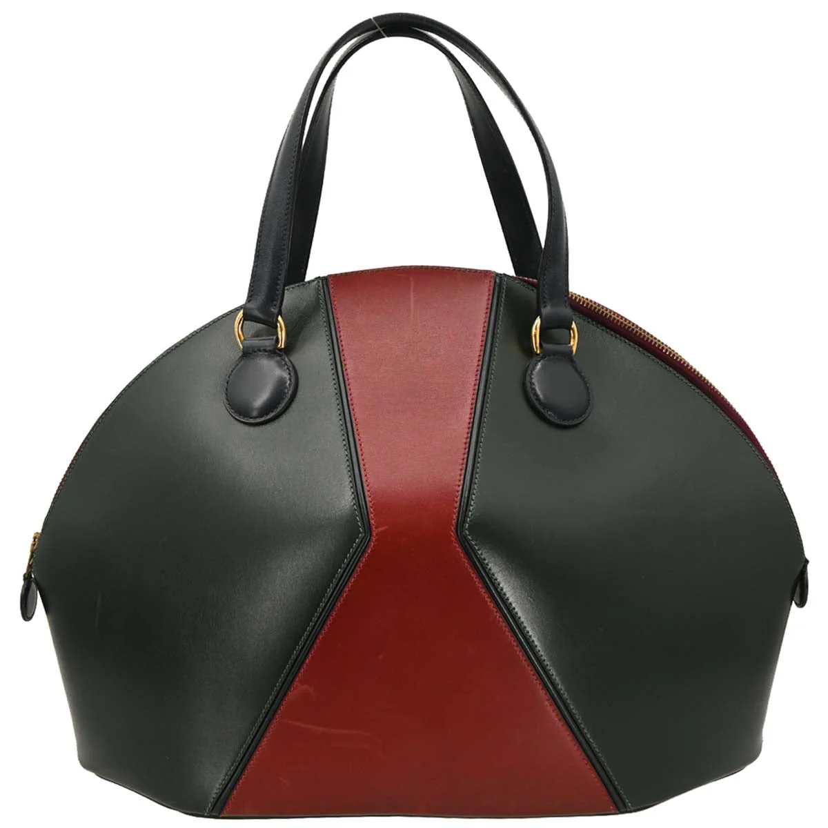 Hermes 1992 Vert Fonce Rouge H Box Calf Il de Veau Handbag