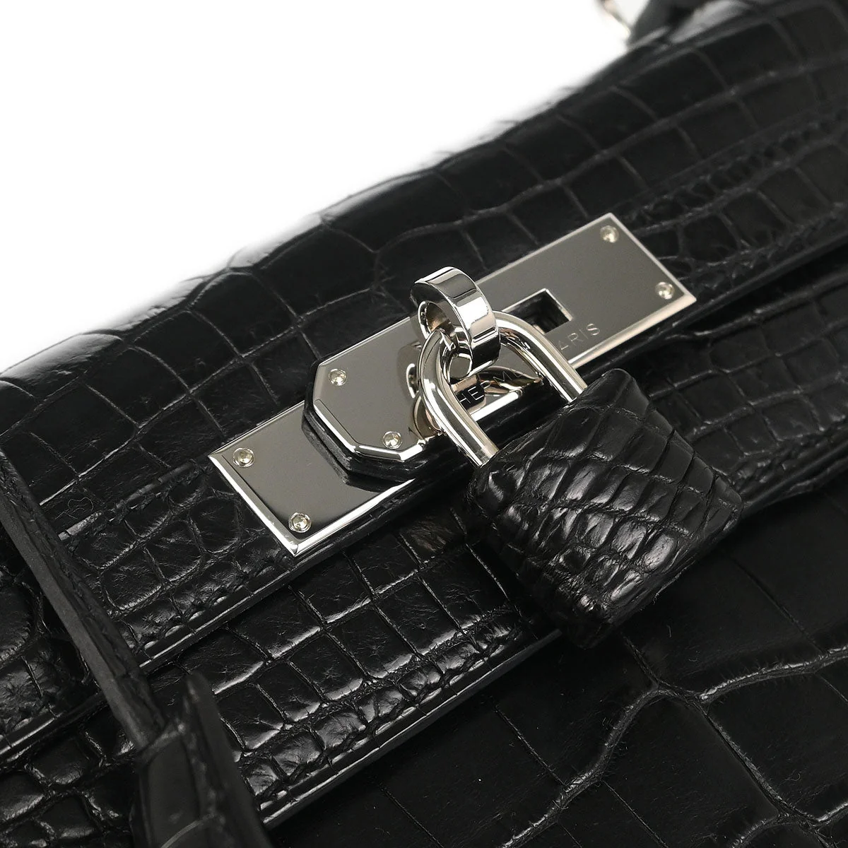 Hermes * 2008 Black Matt Niloticus Kelly 28 Retourne 2way Shoulder Handbag - Image 3
