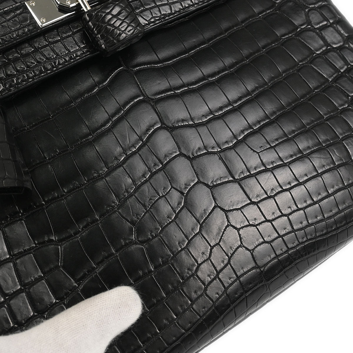 Hermes * 2008 Black Matt Niloticus Kelly 28 Retourne 2way Shoulder Handbag - Image 5