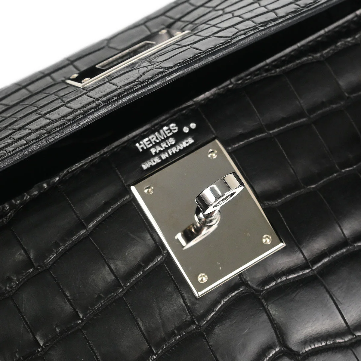 Hermes * 2008 Black Matt Niloticus Kelly 28 Retourne 2way Shoulder Handbag - Image 7
