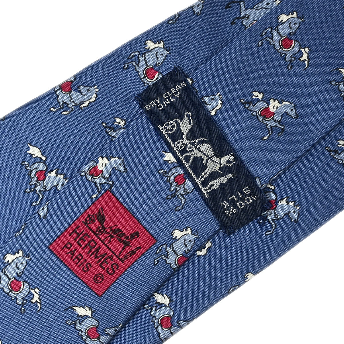 Hermes Blue Silk Neck Tie Small Good 5418OA - Image 2