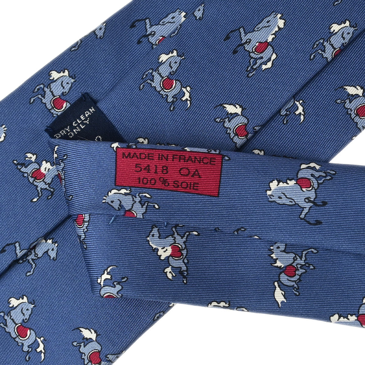 Hermes Blue Silk Neck Tie Small Good 5418OA - Image 3