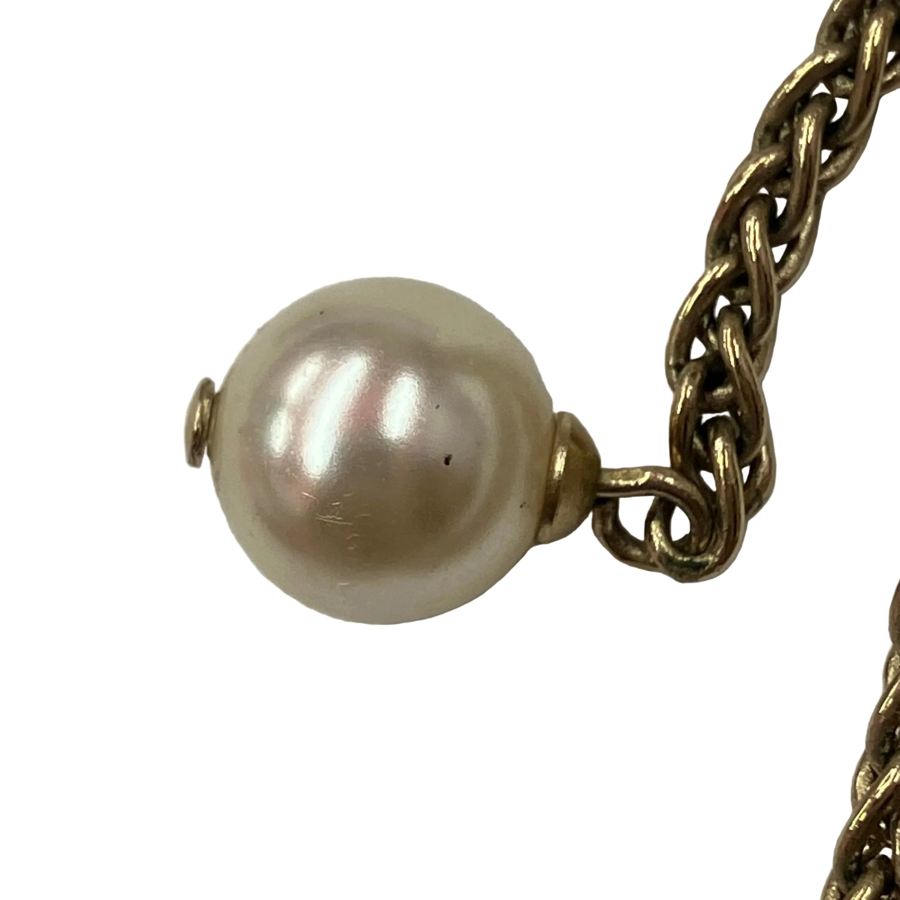 Chanel Costume Pearl Dangle CC Earrings Clip-On Gold A19C - Image 8