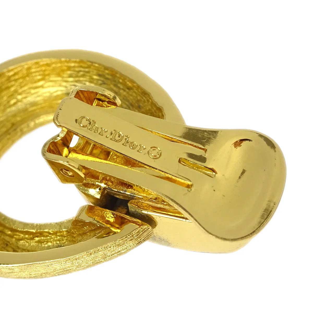 Christian Dior Earrings Clip-On Dangle Hoop Gold - Image 3