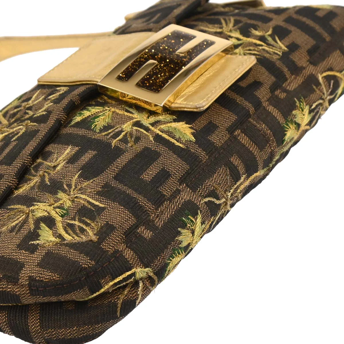 Fendi Gold Embroidered Zucca Baguette Handbag - Image 3