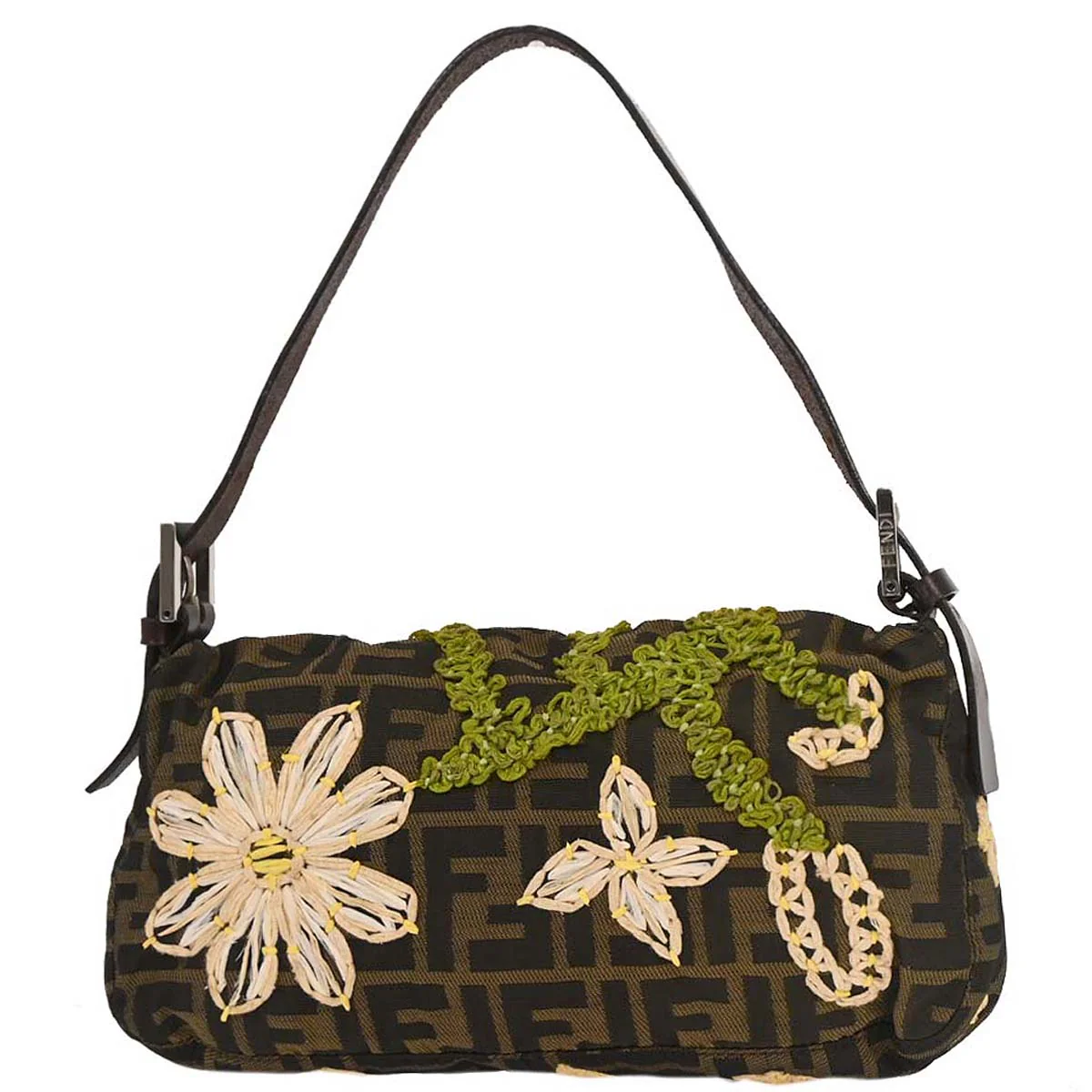 Fendi Brown Zucca Floral Baguette Handbag - Image 2