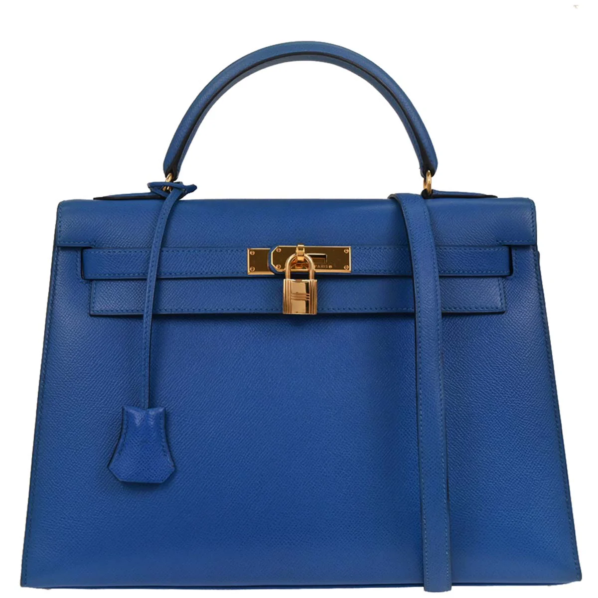 Hermes 1996 Blue France Courchevel Kelly 32 Sellier Handbag