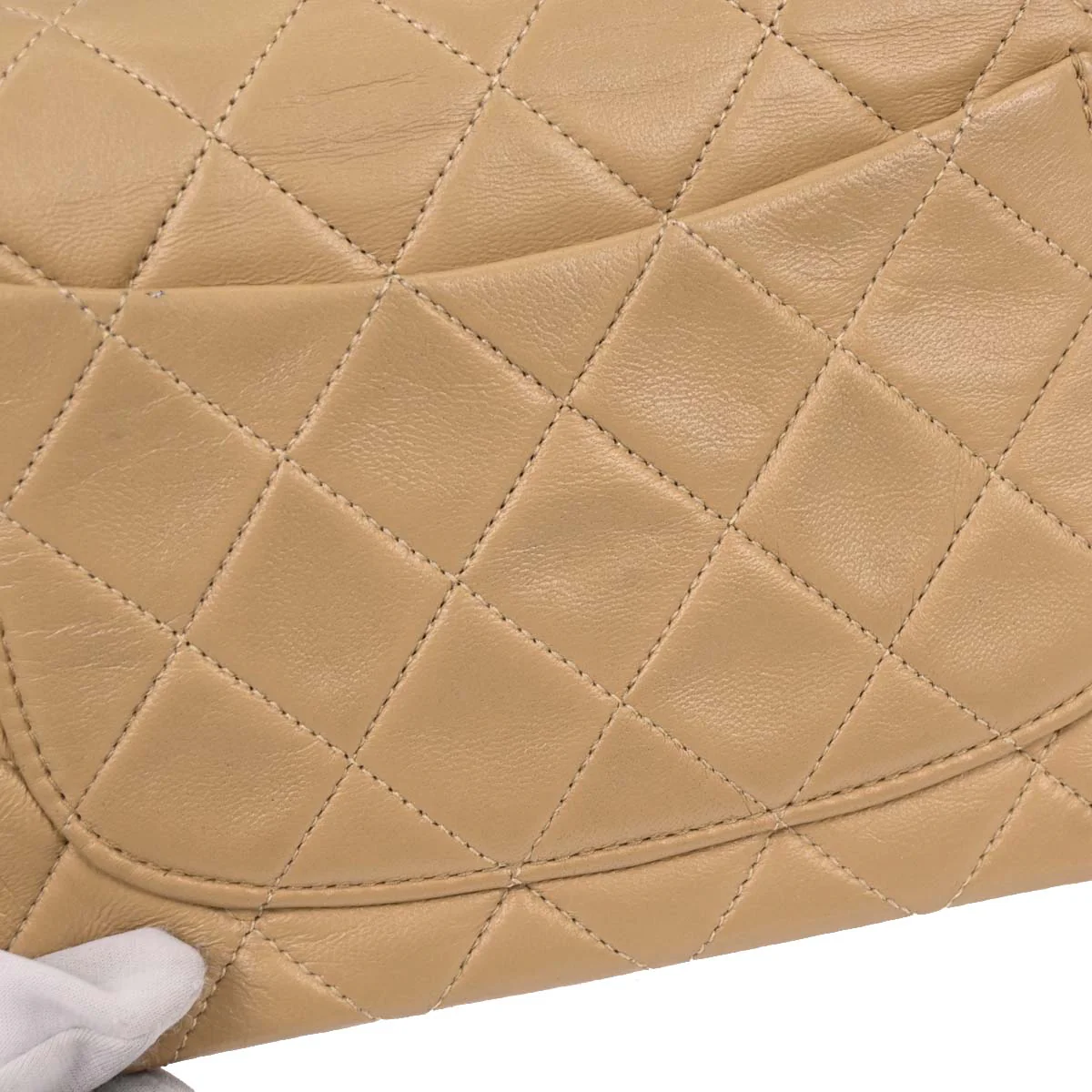 Chanel 1989-1991 Beige Lambskin Mini Classic Square Flap Shoulder Bag - Image 3