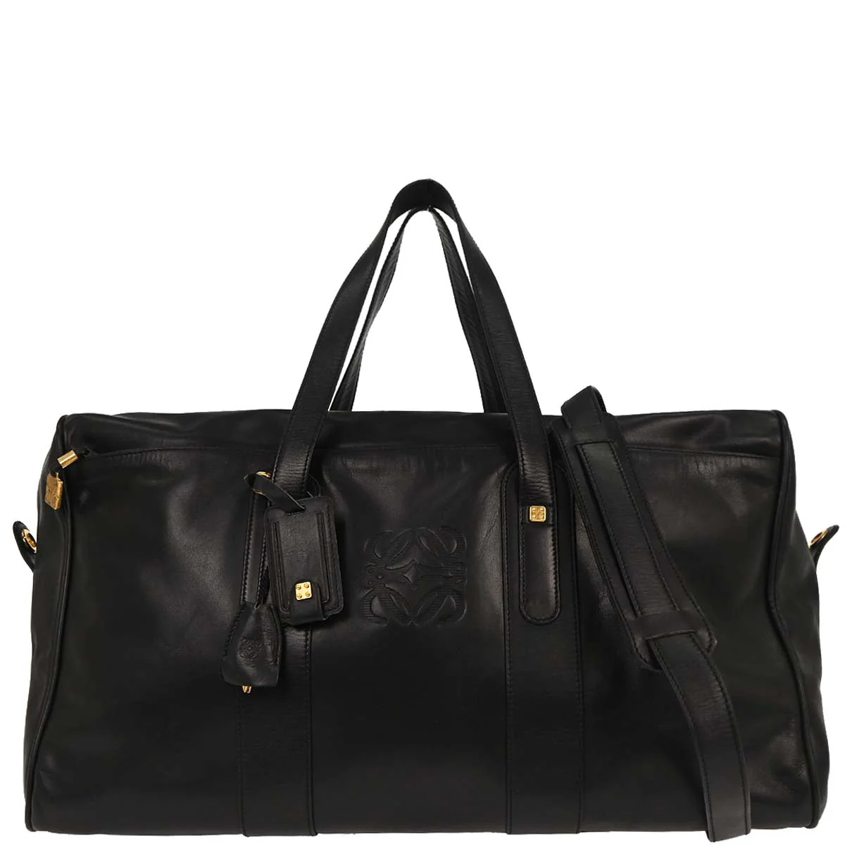 Loewe Black Leather 2way Shoulder Duffle Handbag