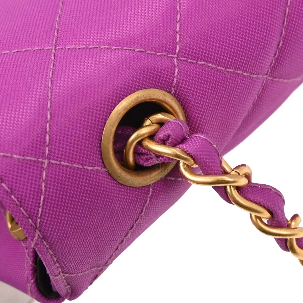 Chanel 1994-1996 Purple Nylon Medium Single Flap Shoulder Bag - Image 5