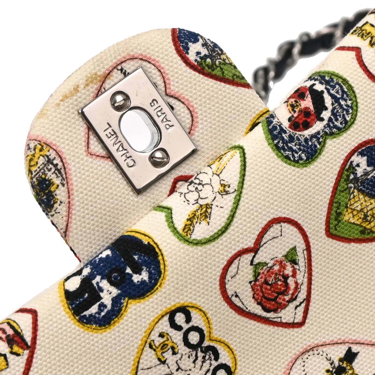 Chanel 2005-2006 White Canvas Valentine Chain Shoulder Bag - Image 6