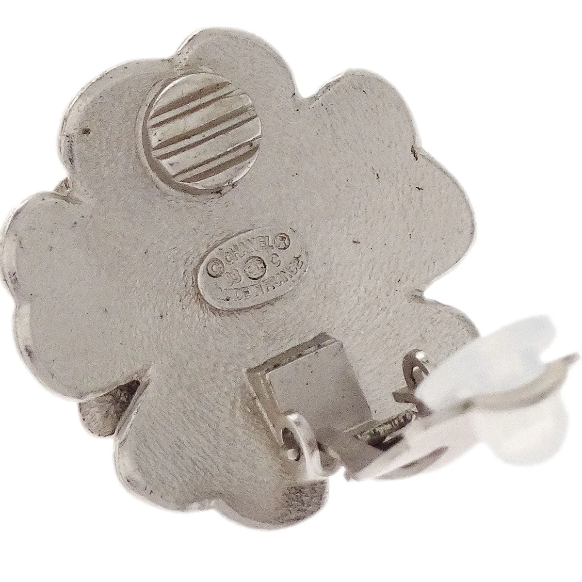 Chanel Flower Earrings Clip-On Silver Black 03C - Image 4