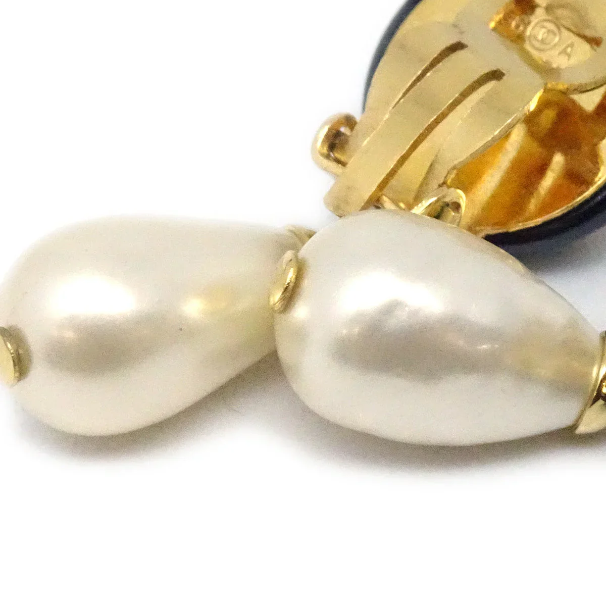 Chanel 1996 CC Black & Faux Teardrop Pearl Dangle Earrings - Image 2