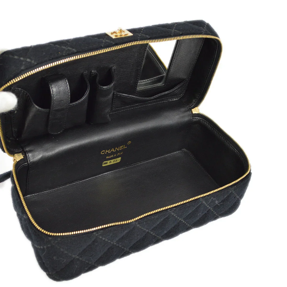 Chanel 2001-2003 Black Wool Wild Stitch Vanity Handbag - Image 9