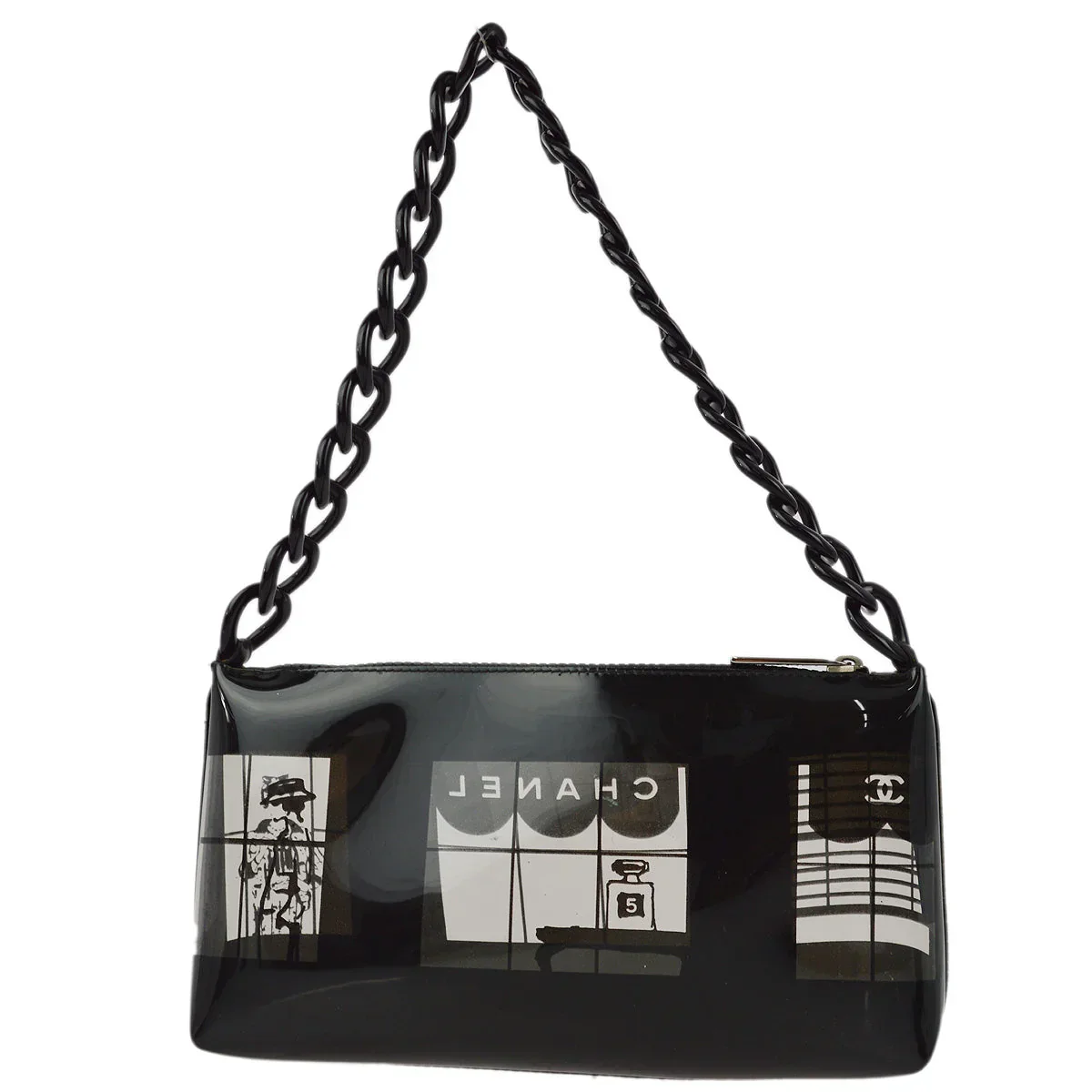 Chanel 2003-2004 Black Vinyl Window Chain Shoulder Bag - Image 2