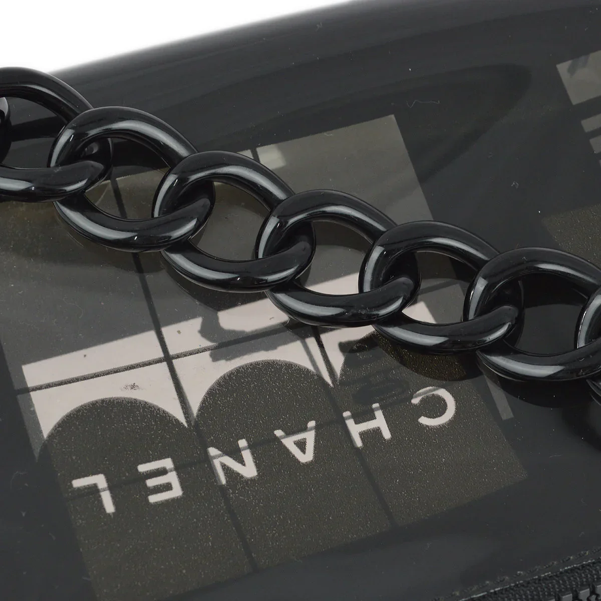 Chanel 2003-2004 Black Vinyl Window Chain Shoulder Bag - Image 6