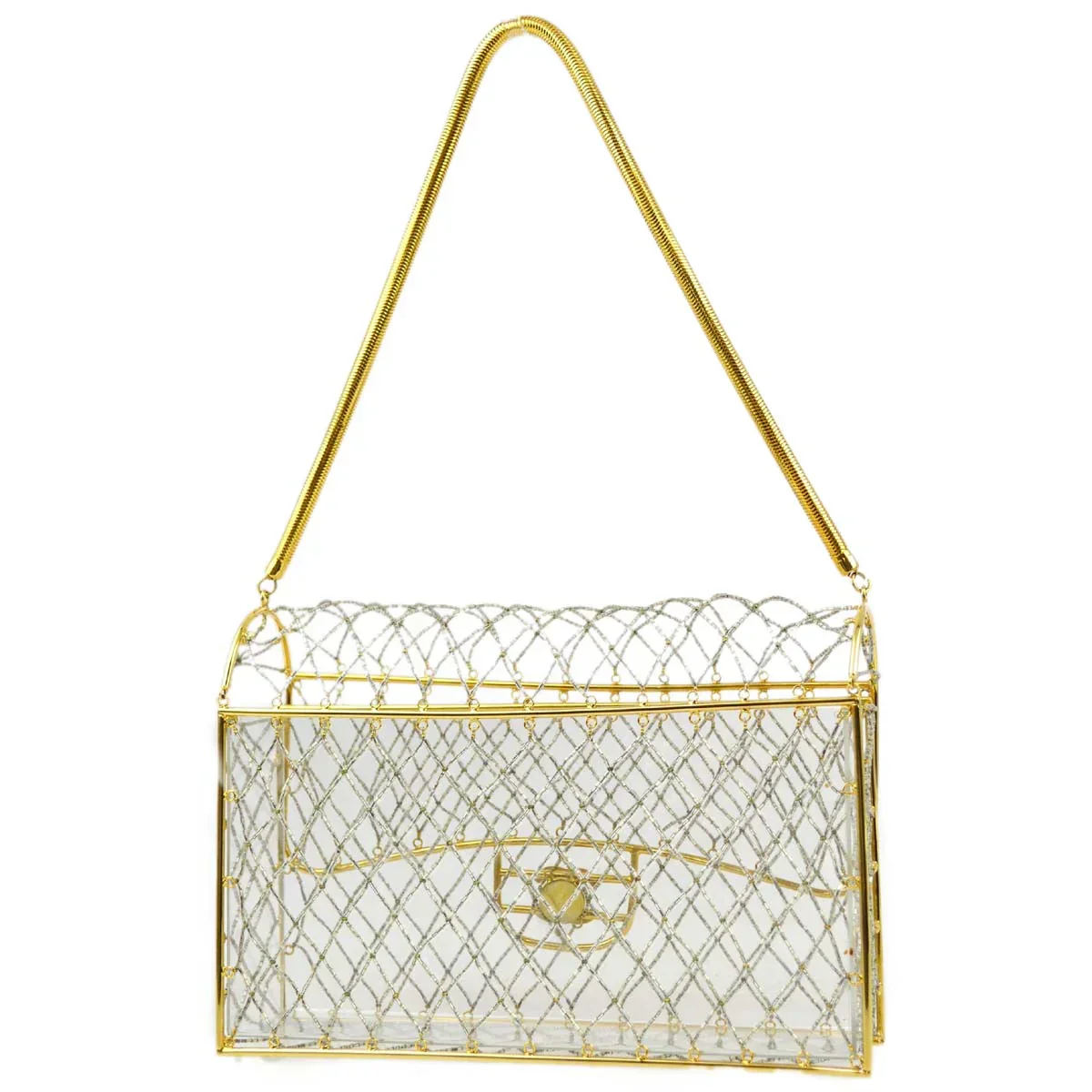Chanel * Clear Cage Bag in Lucite with Beading, Gold Tone Frame and Chain Strap - Image 2