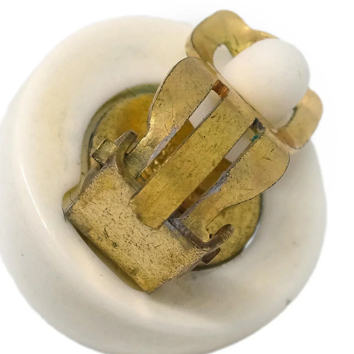 Chanel Button Earrings Clip-On White 01P - Image 3