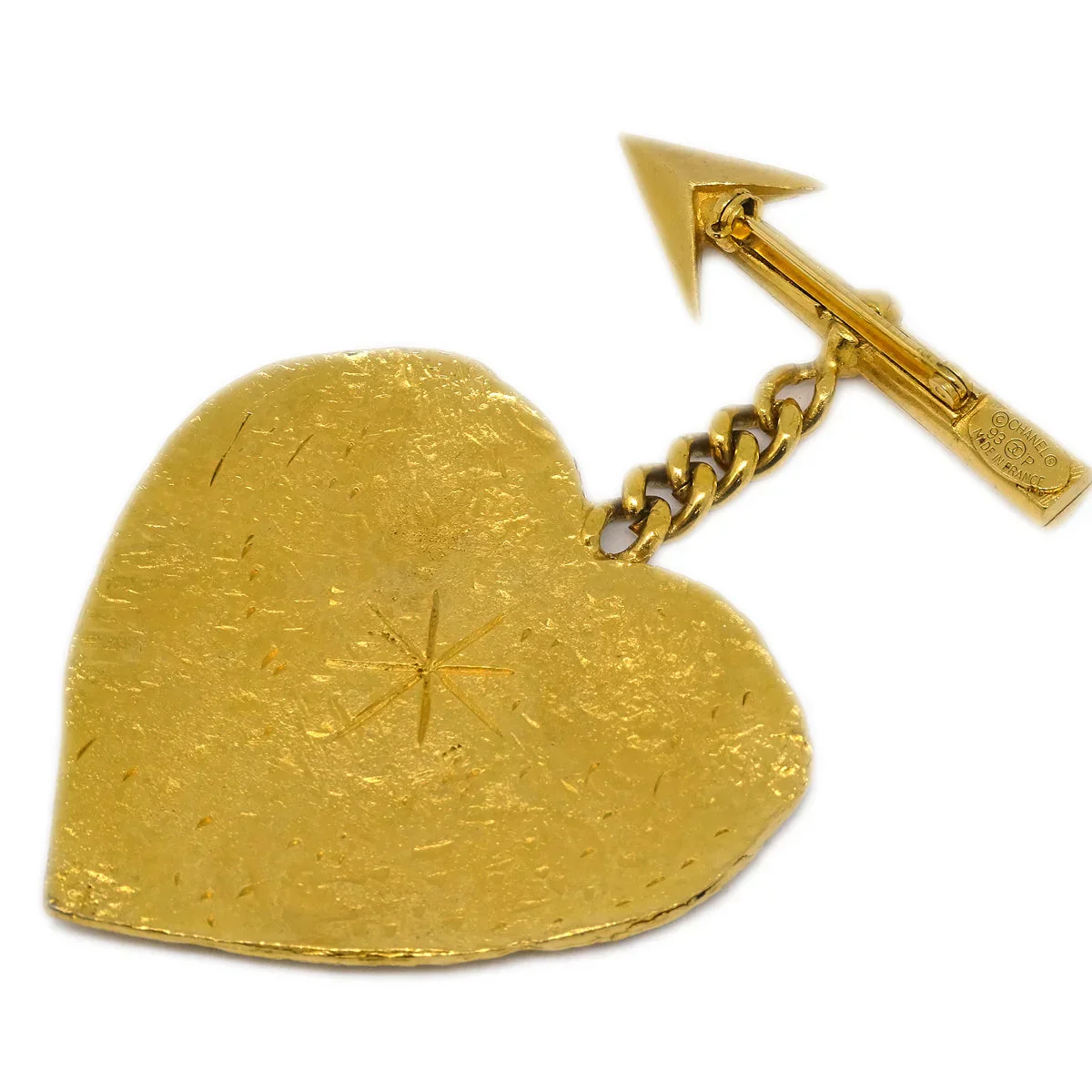 Chanel Bow And Arrow Heart Brooch Pin Gold 93P - Image 3