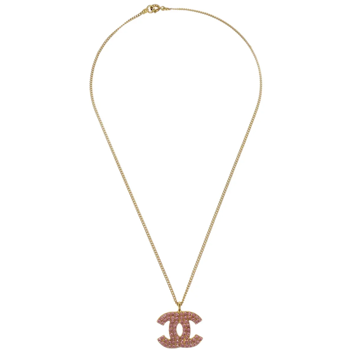 Chanel CC Chain Pendant Necklace Rhinestone Gold 02P - Image 2