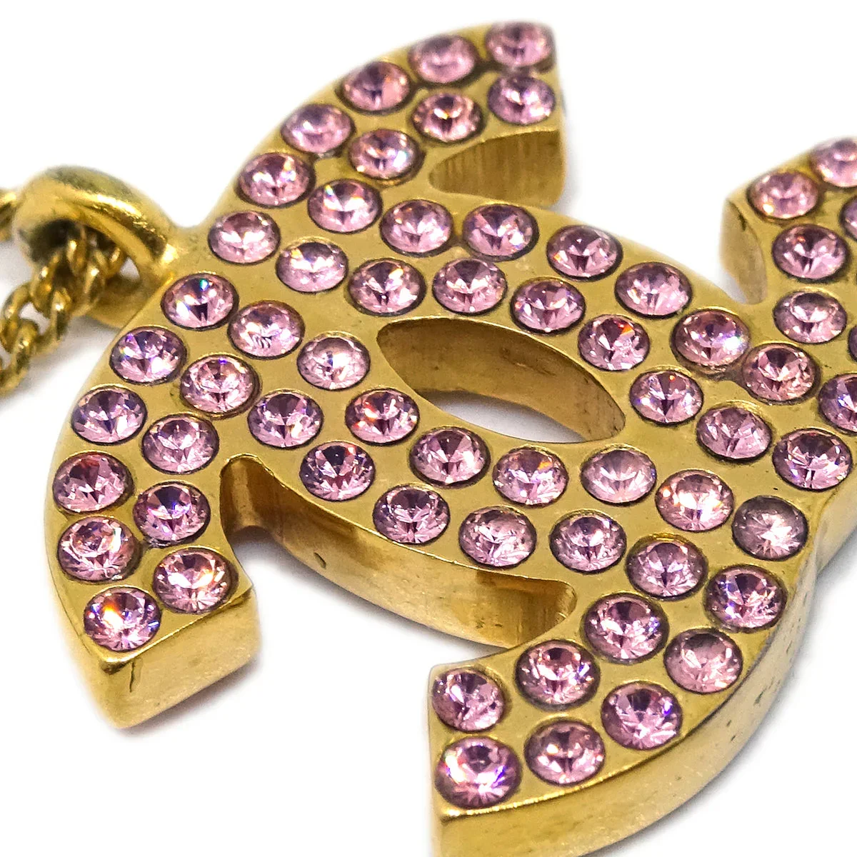 Chanel CC Chain Pendant Necklace Rhinestone Gold 02P - Image 3
